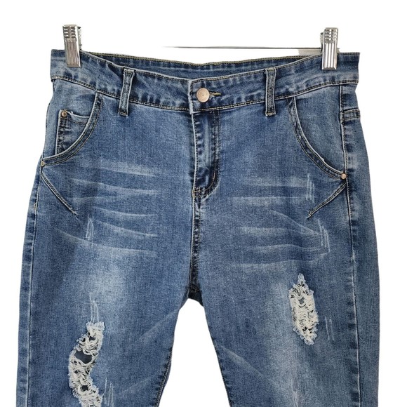 UBU Vintage High-Rise Cropped Jeans Whiskered Distressed Size 32 Tag - Picture 3 of 11